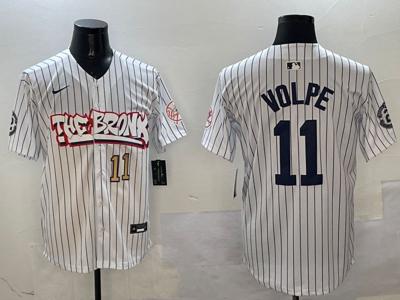 Men New York Yankees #11 Volpe White Stripe four generations Joint Name 2025 Nike MLB Jersey style 8